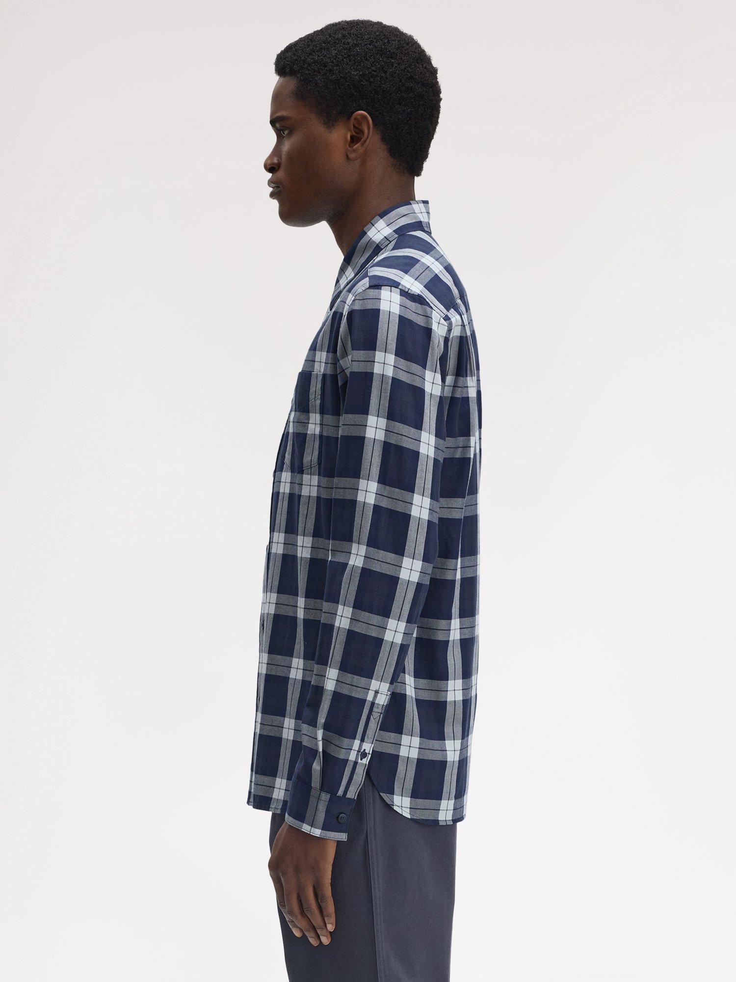 Product image 2 of 5, which shows Fred Perry Tartan Cotton Shirt, Dark Airforce, S