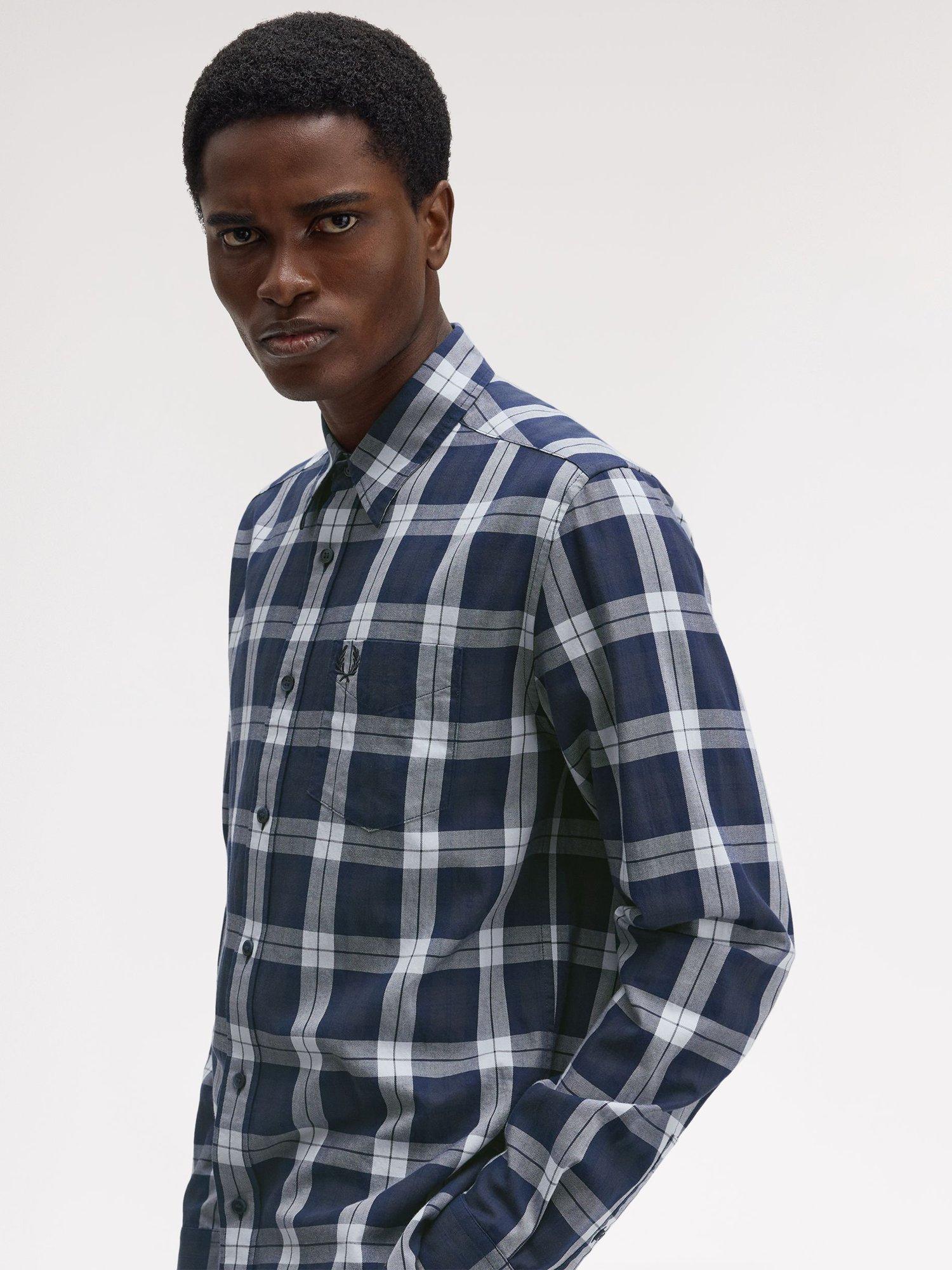 Product image 3 of 5, which shows Fred Perry Tartan Cotton Shirt, Dark Airforce, S