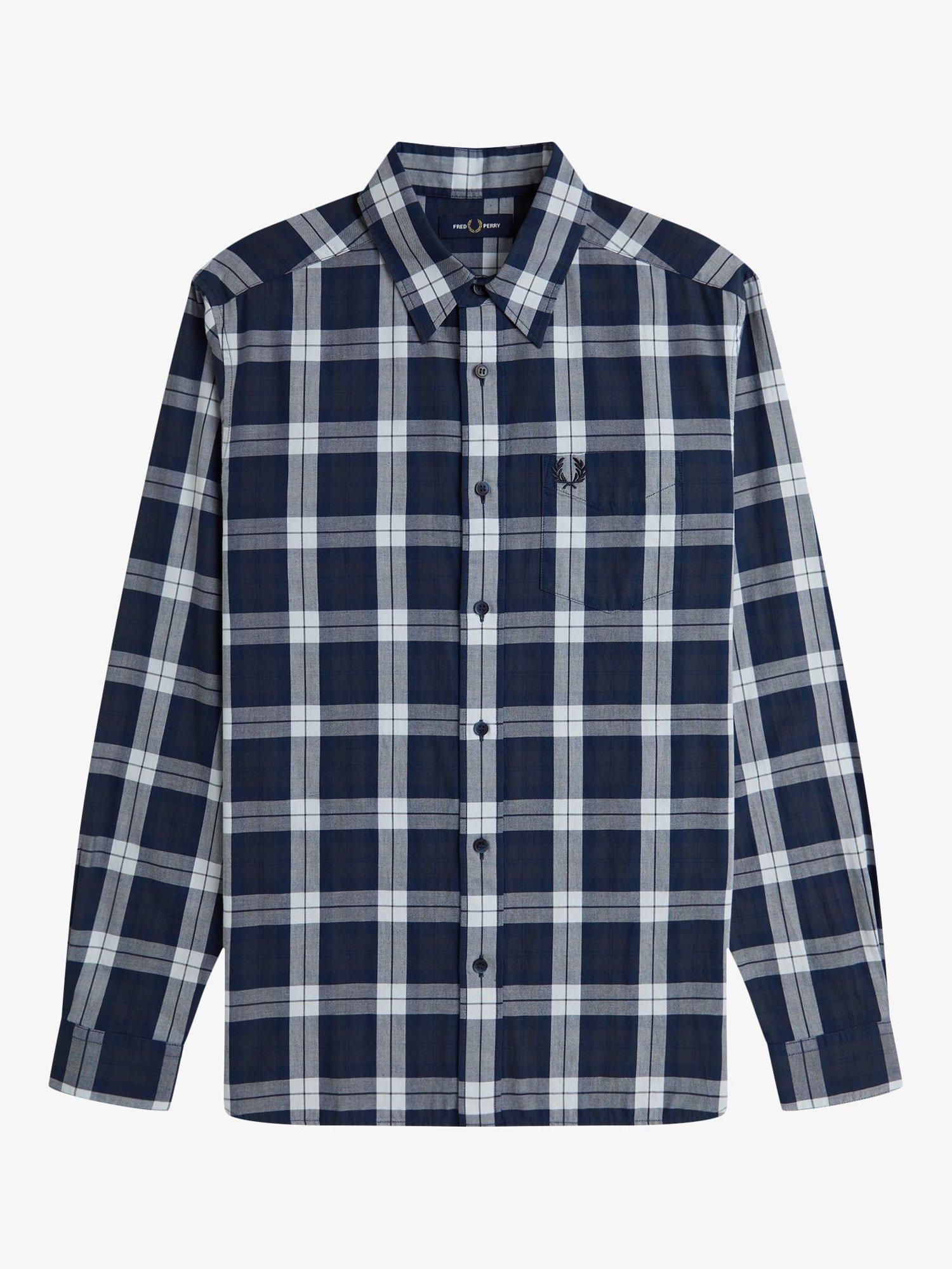 Product image 4 of 5, which shows Fred Perry Tartan Cotton Shirt, Dark Airforce, S