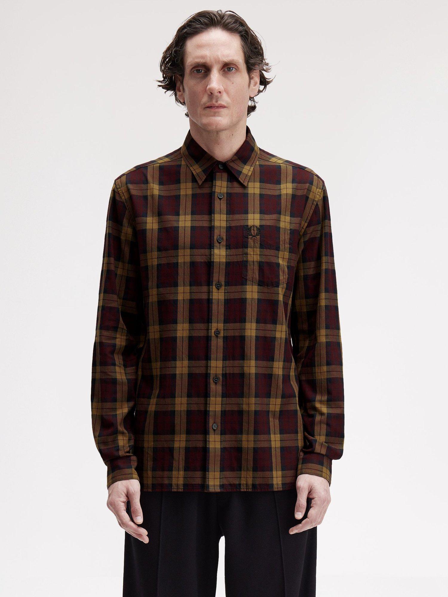 Product image 1 of 5, which shows Fred Perry Tartan Cotton Shirt, Oxblood, S