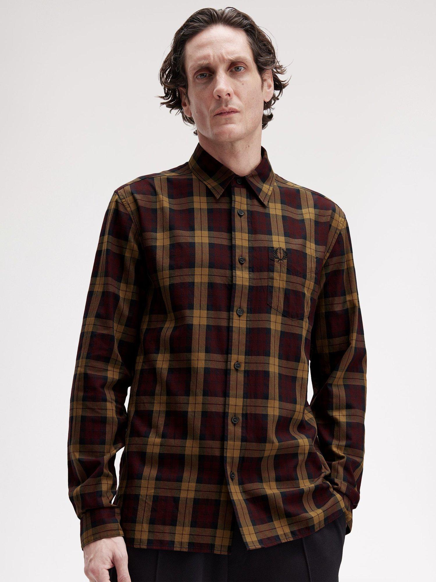Product image 3 of 5, which shows Fred Perry Tartan Cotton Shirt, Oxblood, S