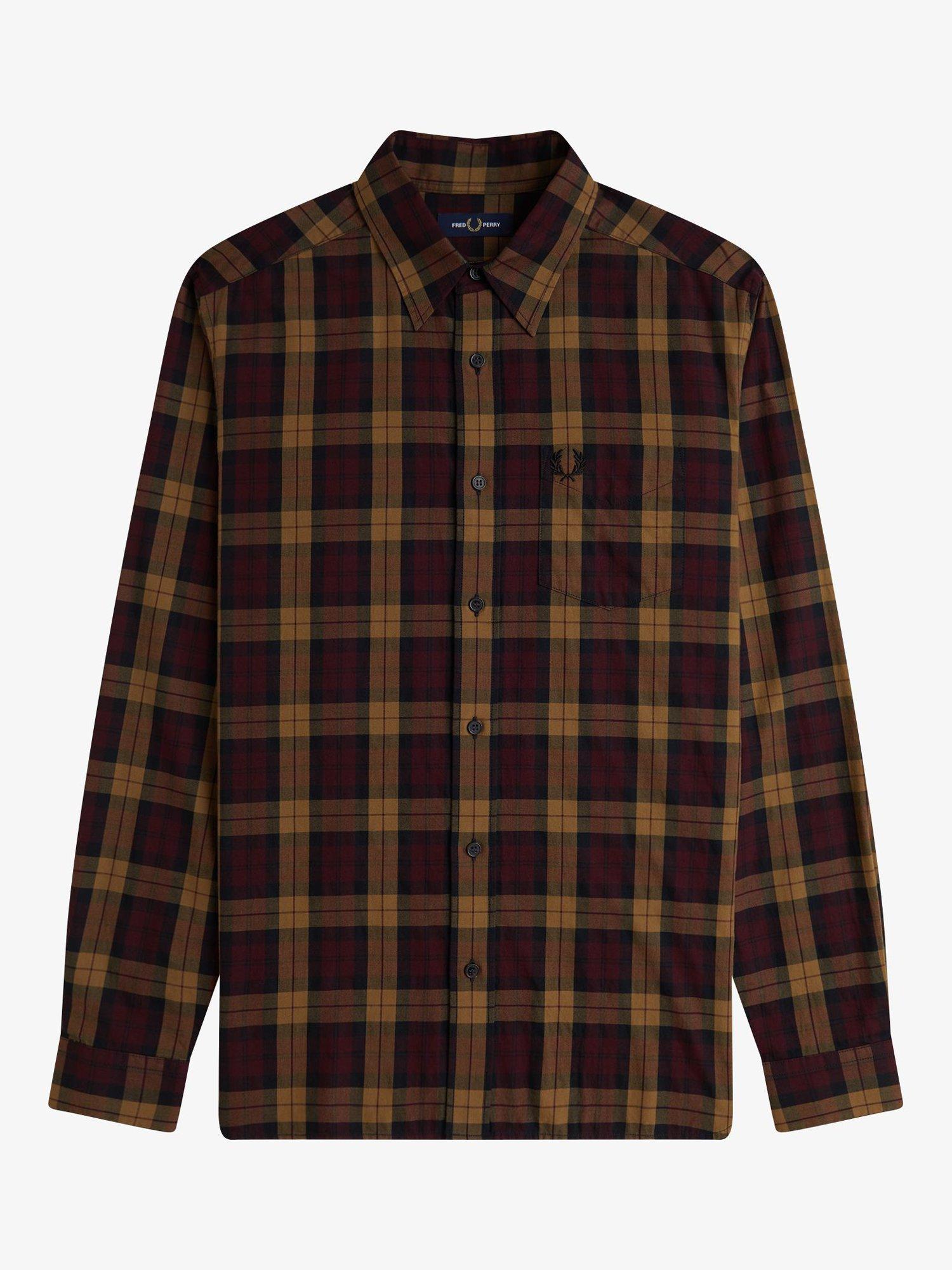 Product image 4 of 5, which shows Fred Perry Tartan Cotton Shirt, Oxblood, S