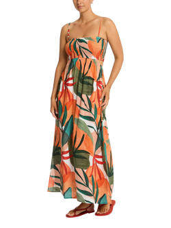 Sea Level Tropaluxe Cutaway Bandeau Dress, Khaki/Multi - view 2, Khaki/Multi