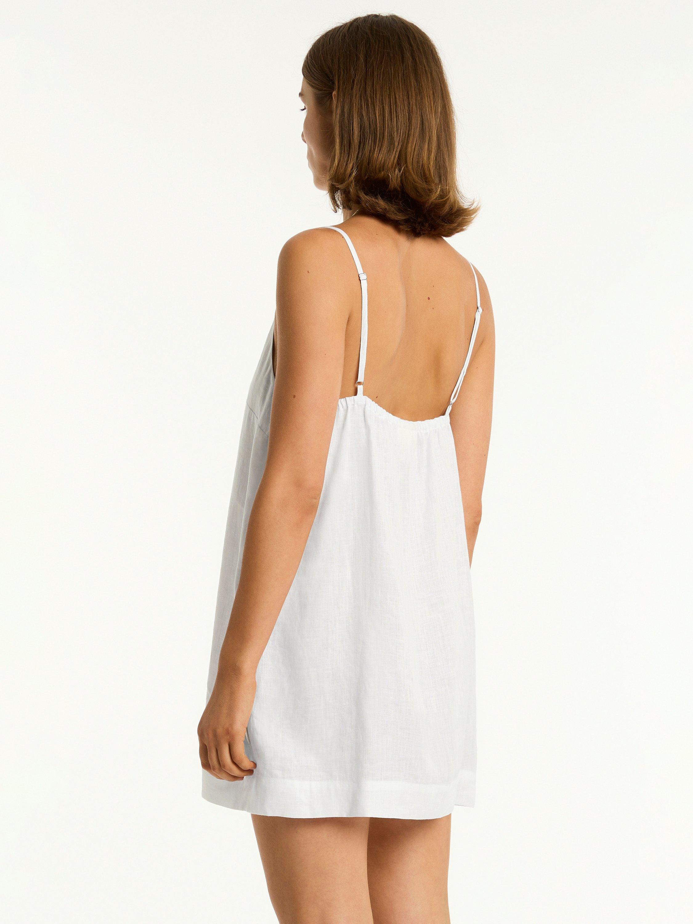 Product image 7 of 9, which shows Sea Level Shore Linen Shift Short Dress, White, XS