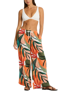 Sea Level Tropaluxe Surf Wide Leg Trousers, Khaki/Multi, Khaki/Multi