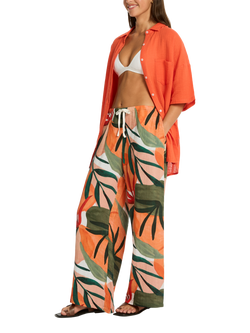 Sea Level Tropaluxe Surf Wide Leg Trousers, Khaki/Multi - view 2, Khaki/Multi