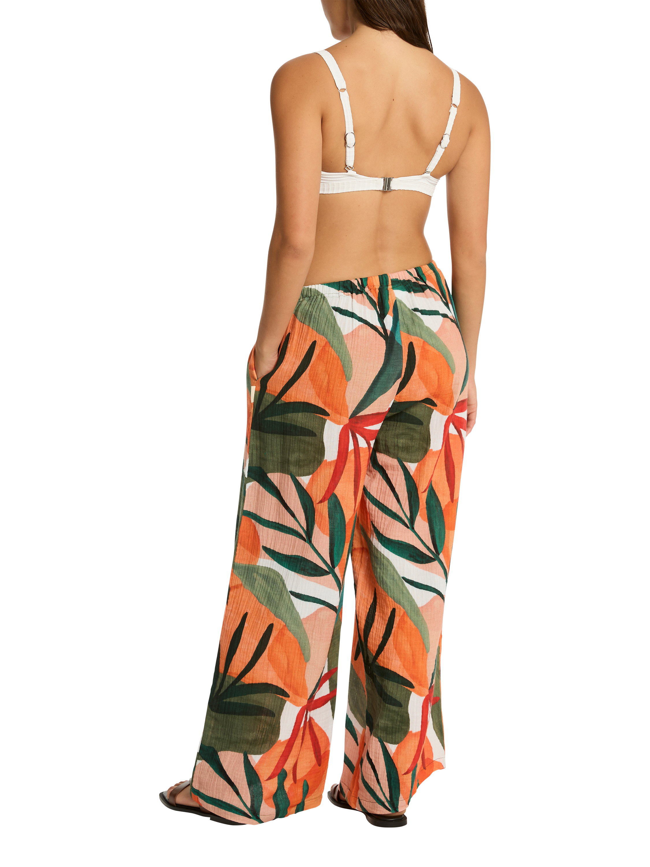 Product image 3 of 6, which shows Sea Level Tropaluxe Surf Wide Leg Trousers, Khaki/Multi, XS