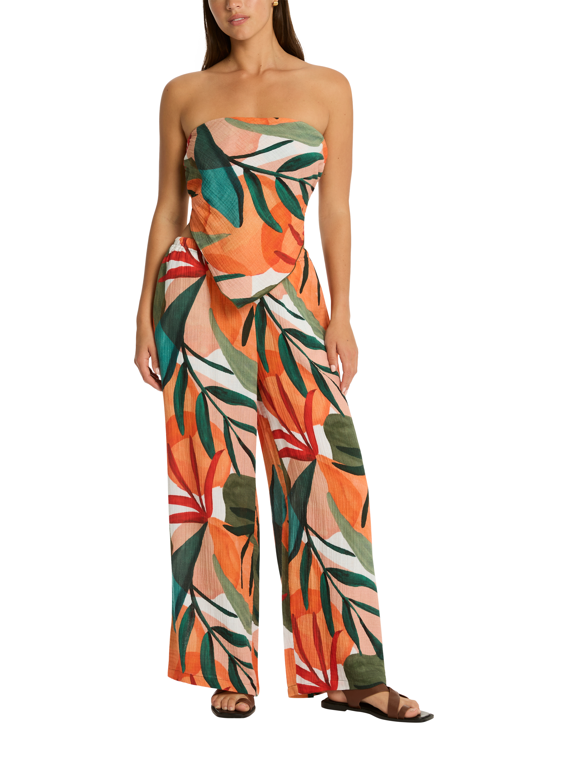 Product image 5 of 6, which shows Sea Level Tropaluxe Surf Wide Leg Trousers, Khaki/Multi, XS