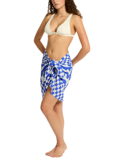Sea Level Seascape Bordered Sarong, Blue - view 2, Blue