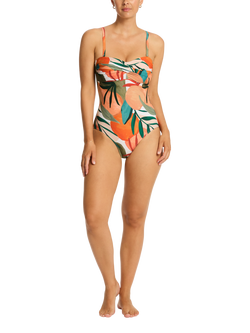 Sea Level Tropaluxe Twist Bandeau Swimsuit, Khaki/Multi, Khaki/Multi