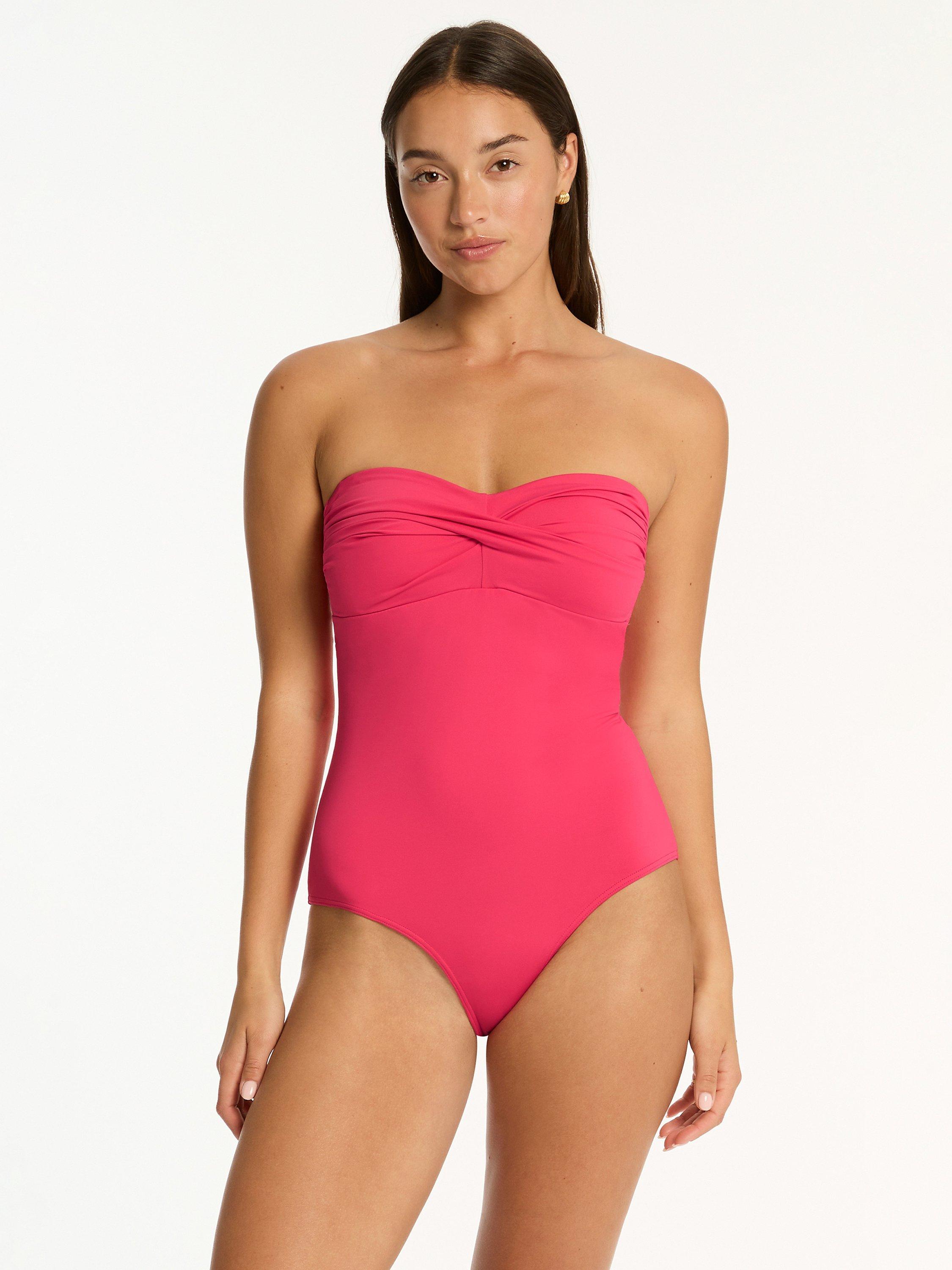 Product image 8 of 9, which shows Sea Level Essentials Edit Twist Bandeau Swimsuit, Roseberry, 8