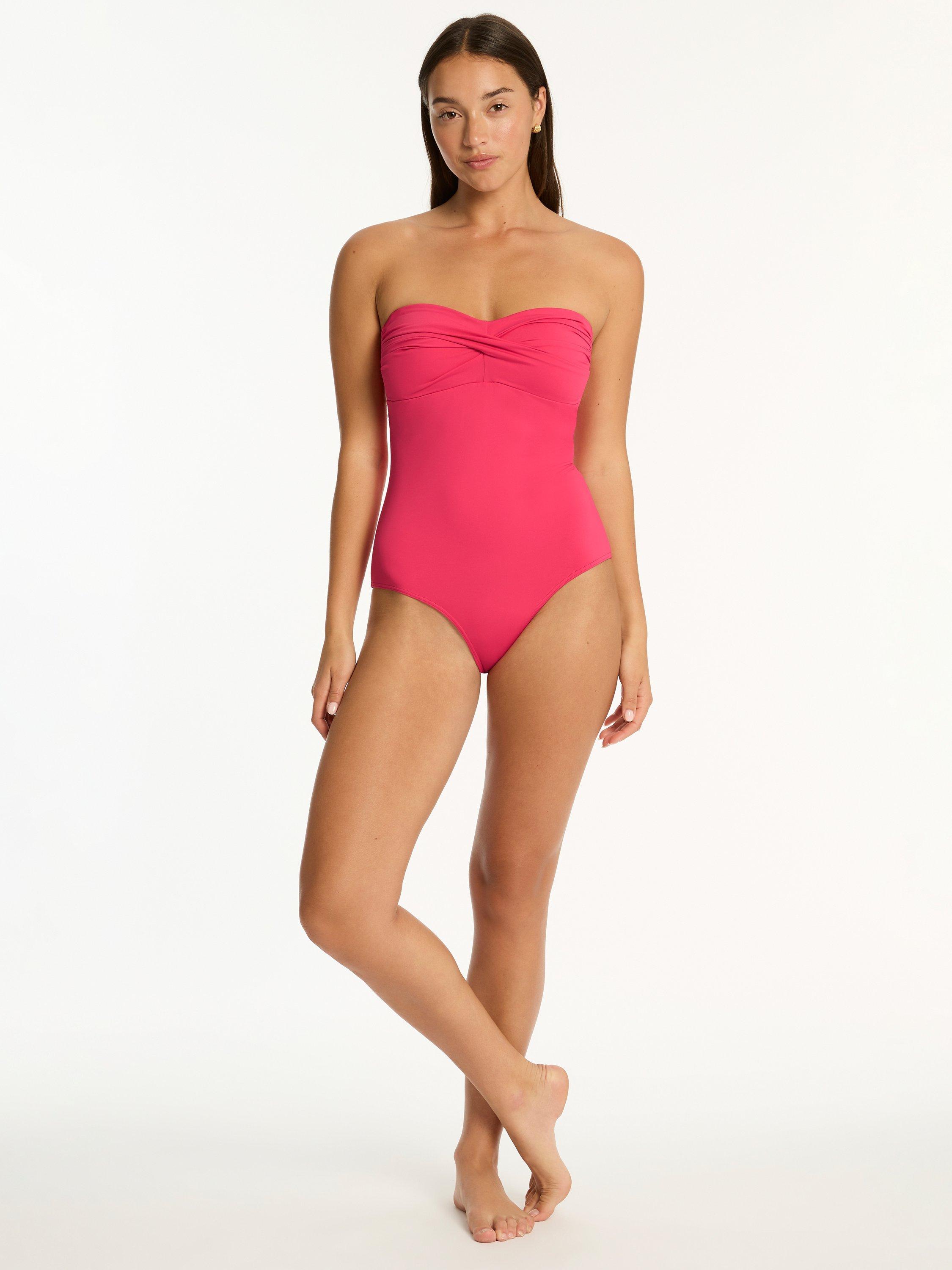 Product image 9 of 9, which shows Sea Level Essentials Edit Twist Bandeau Swimsuit, Roseberry, 8