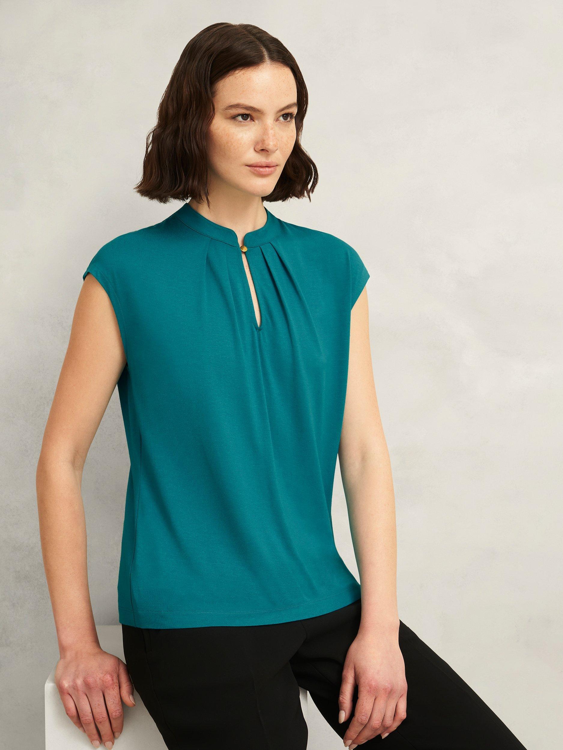 Hobbs Maeve Keyhole Neck Top, Myrtle Green