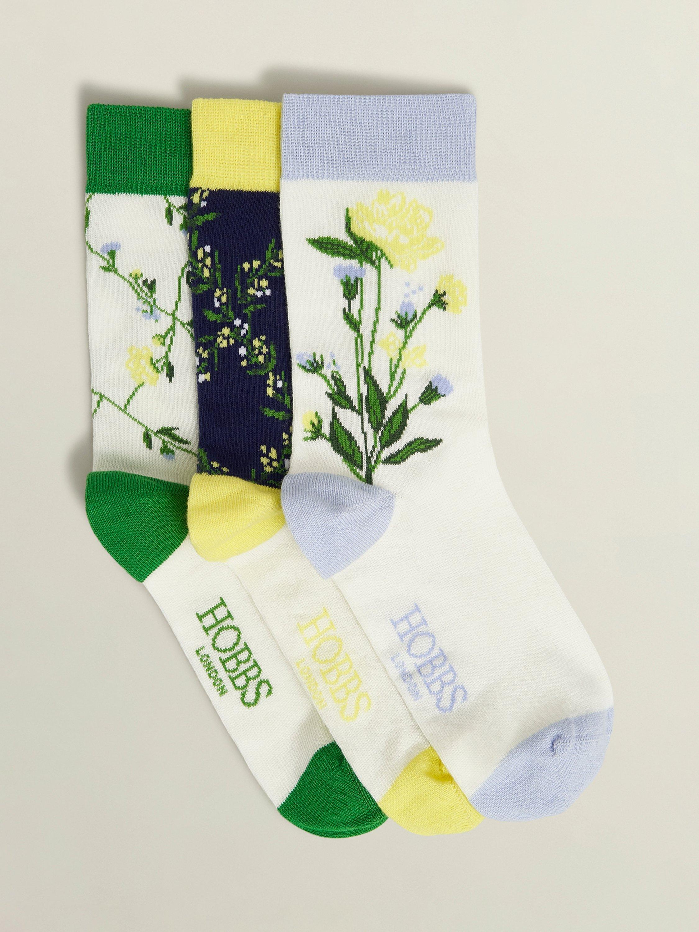 Hobbs Spring Ankle Socks, Set of 3, Green Navy Blue, One Size
