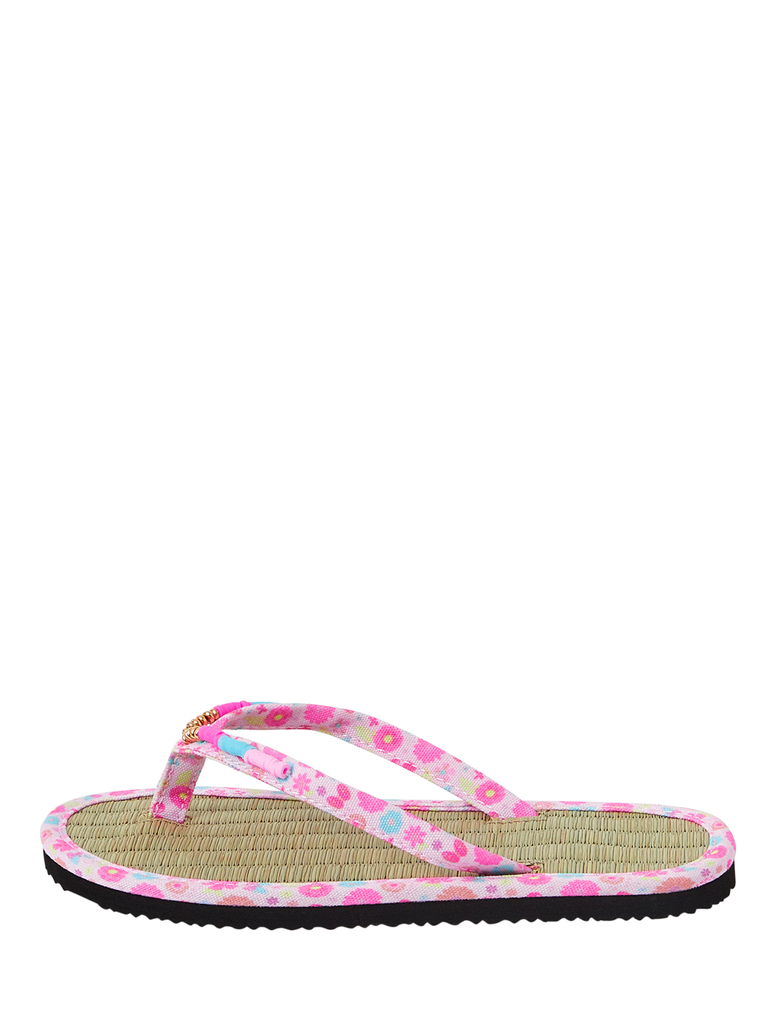 Product image 1 of 3, which shows Angels by Accessorize Kids' Seagrass Beaded Flip Flops, Pink, 11-12