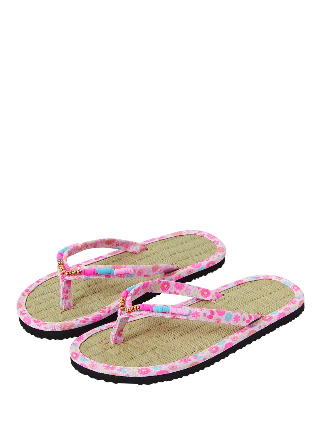 Product image 2 of 3, which shows Angels by Accessorize Kids' Seagrass Beaded Flip Flops, Pink, 11-12