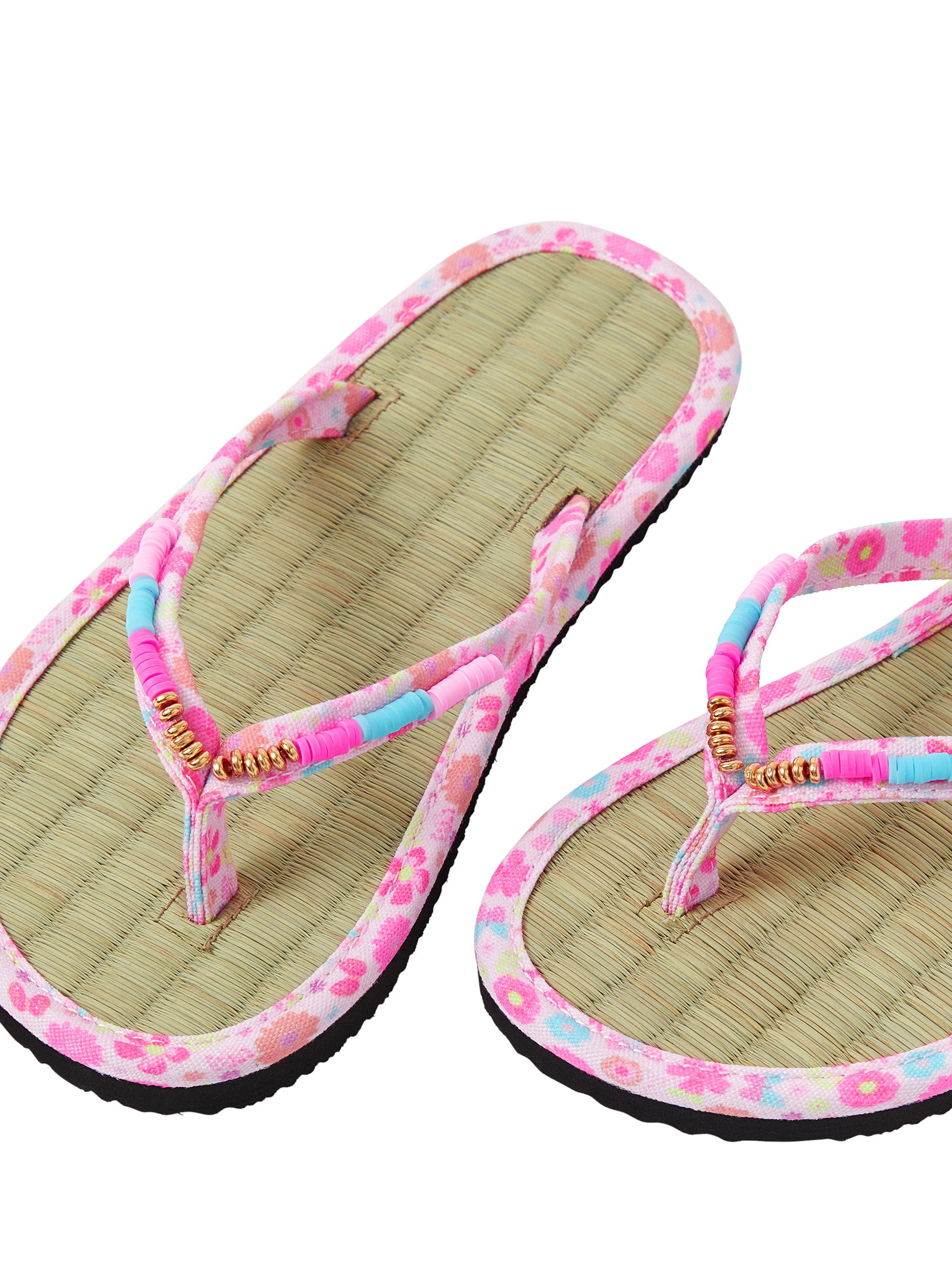 Product image 3 of 3, which shows Angels by Accessorize Kids' Seagrass Beaded Flip Flops, Pink, 11-12