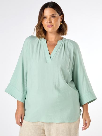 Live Unlimited Curve Cropped Sleeve Blouse, Blue, Blue
