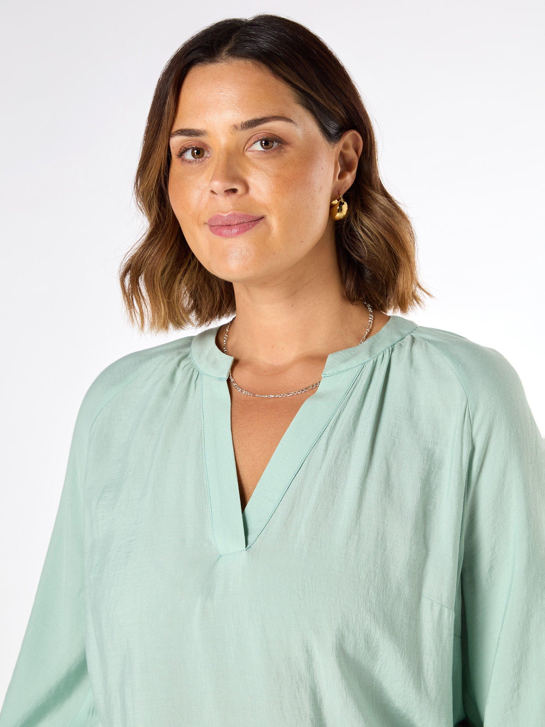 Product image 2 of 4, which shows Live Unlimited Curve Cropped Sleeve Blouse, Blue, 12