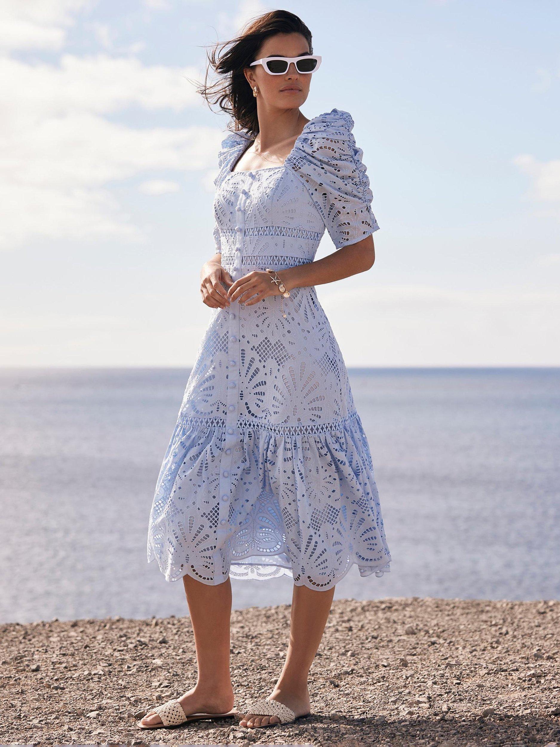 Mint Velvet Cotton Broderie Midi Dress