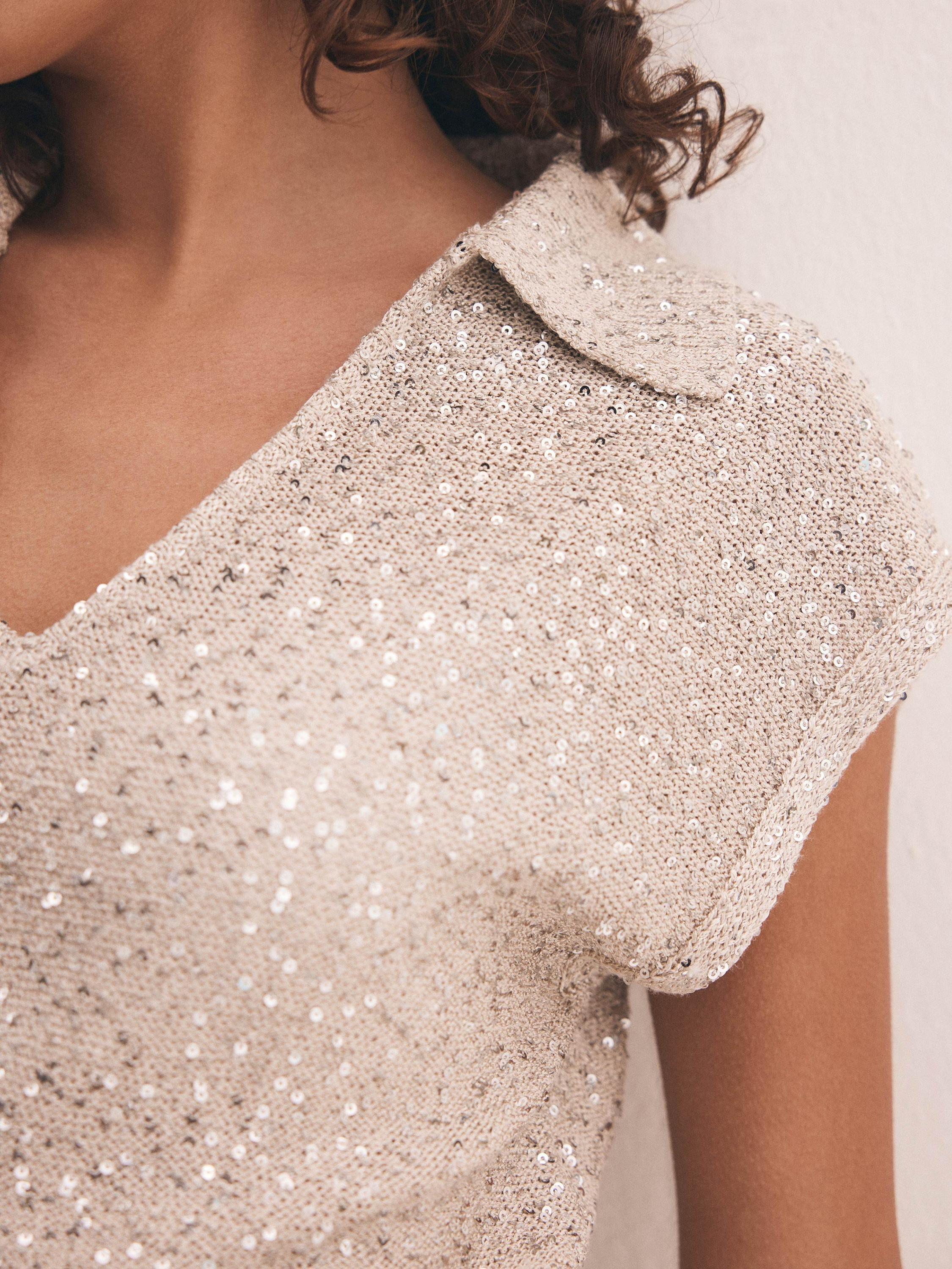 Product image 4 of 8, which shows Mint Velvet Sequin Midi Dress, Natural, XS
