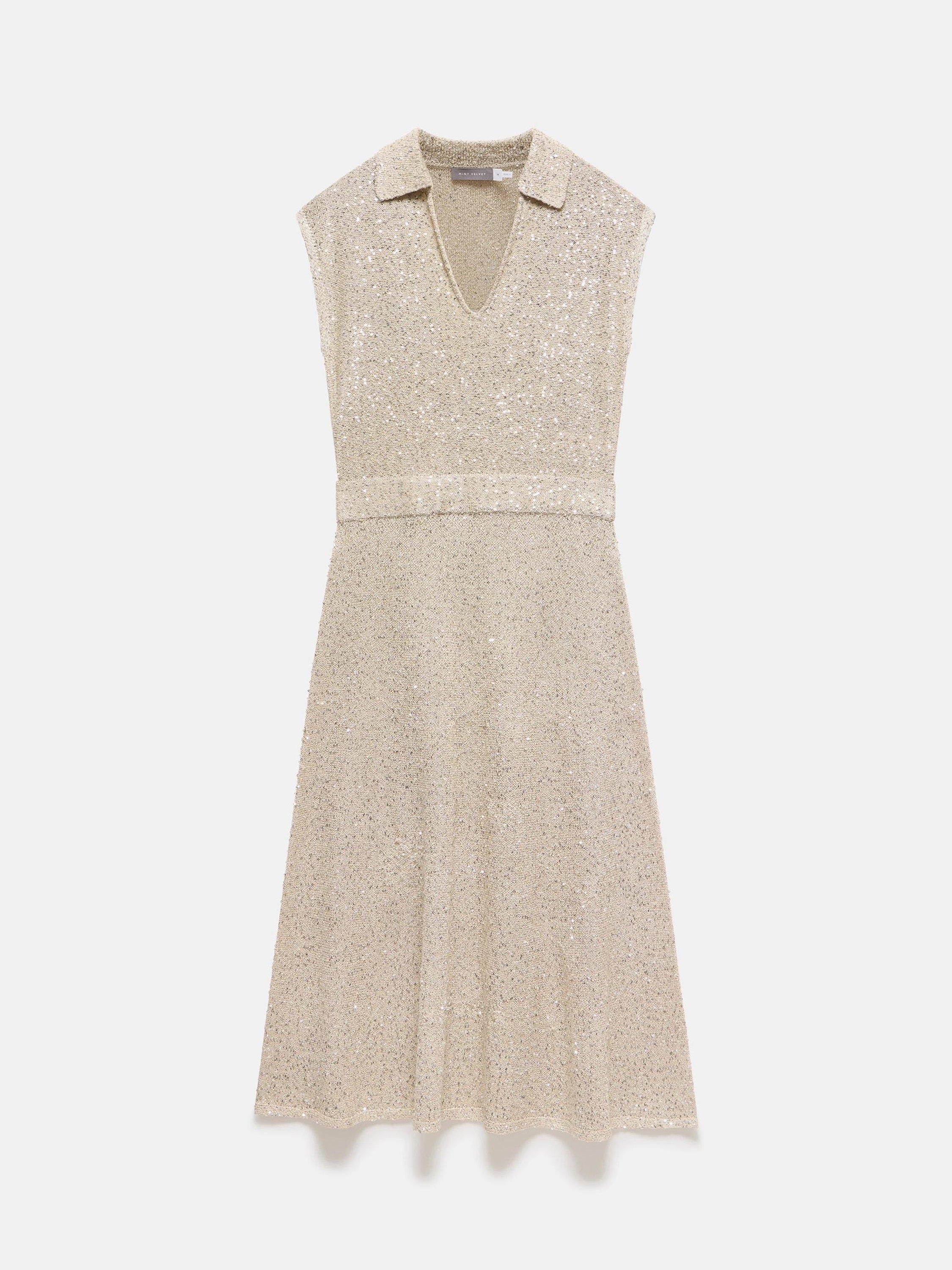 Product image 7 of 8, which shows Mint Velvet Sequin Midi Dress, Natural, XS