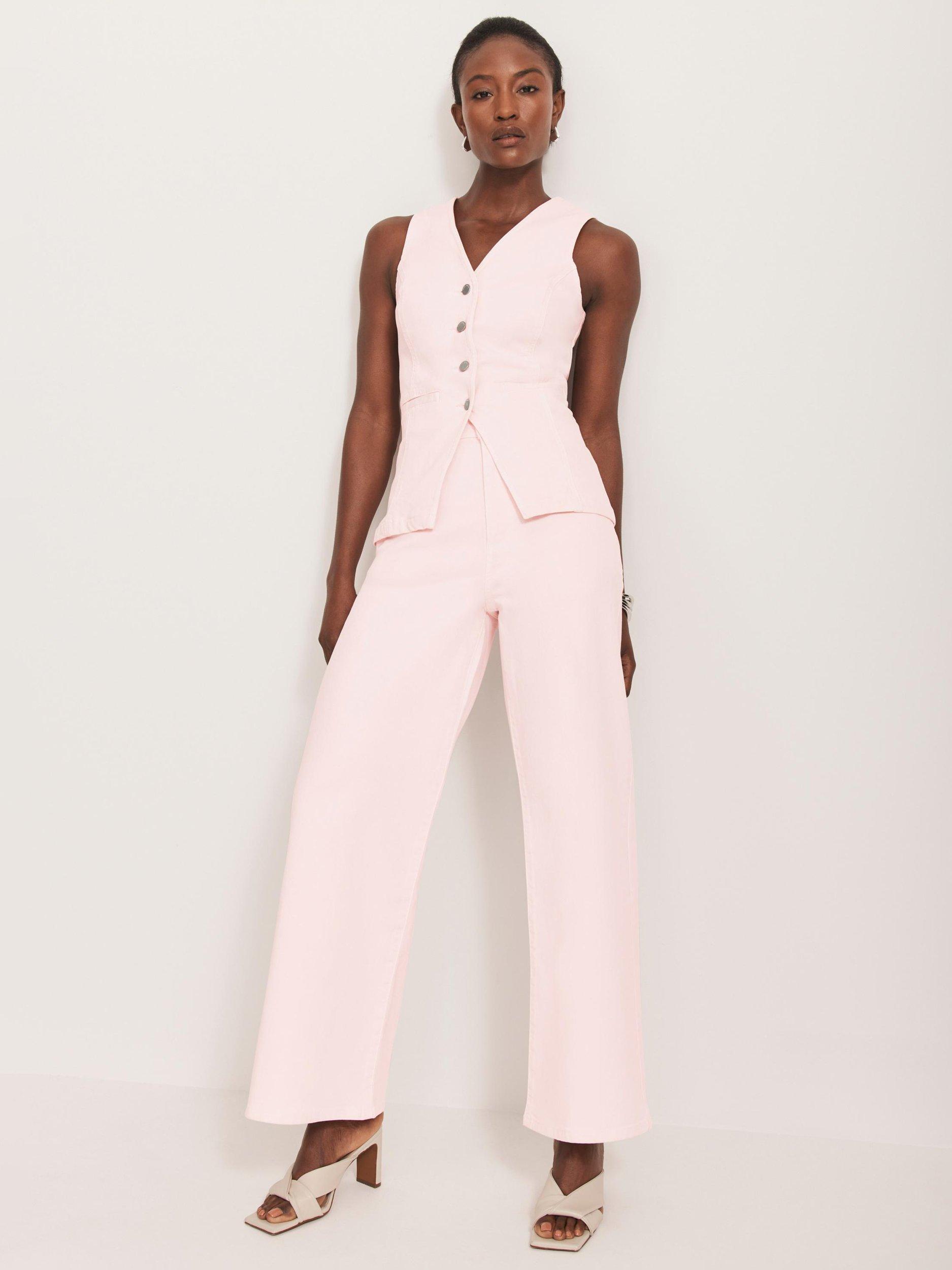Mint Velvet High Rise Wide Leg Jeans, Light Pink