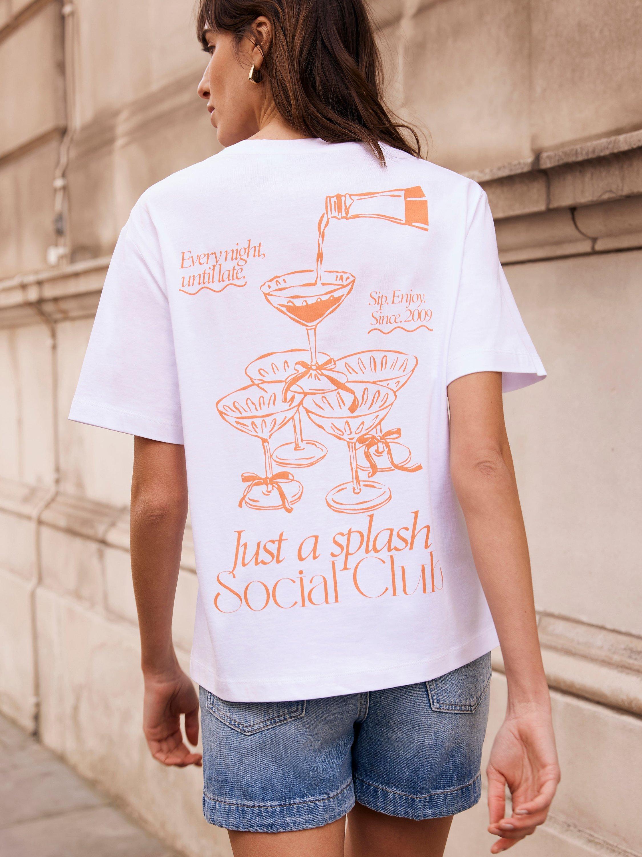 Product image 2 of 9, which shows Mint Velvet Cocktail Club Graphic T-Shirt, Natural, XS