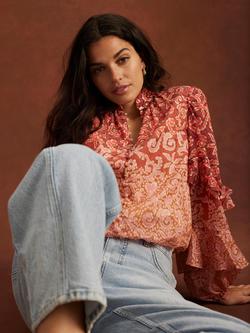 Mint Velvet Printed Cotton Blouse - view 2, Orange/Multi