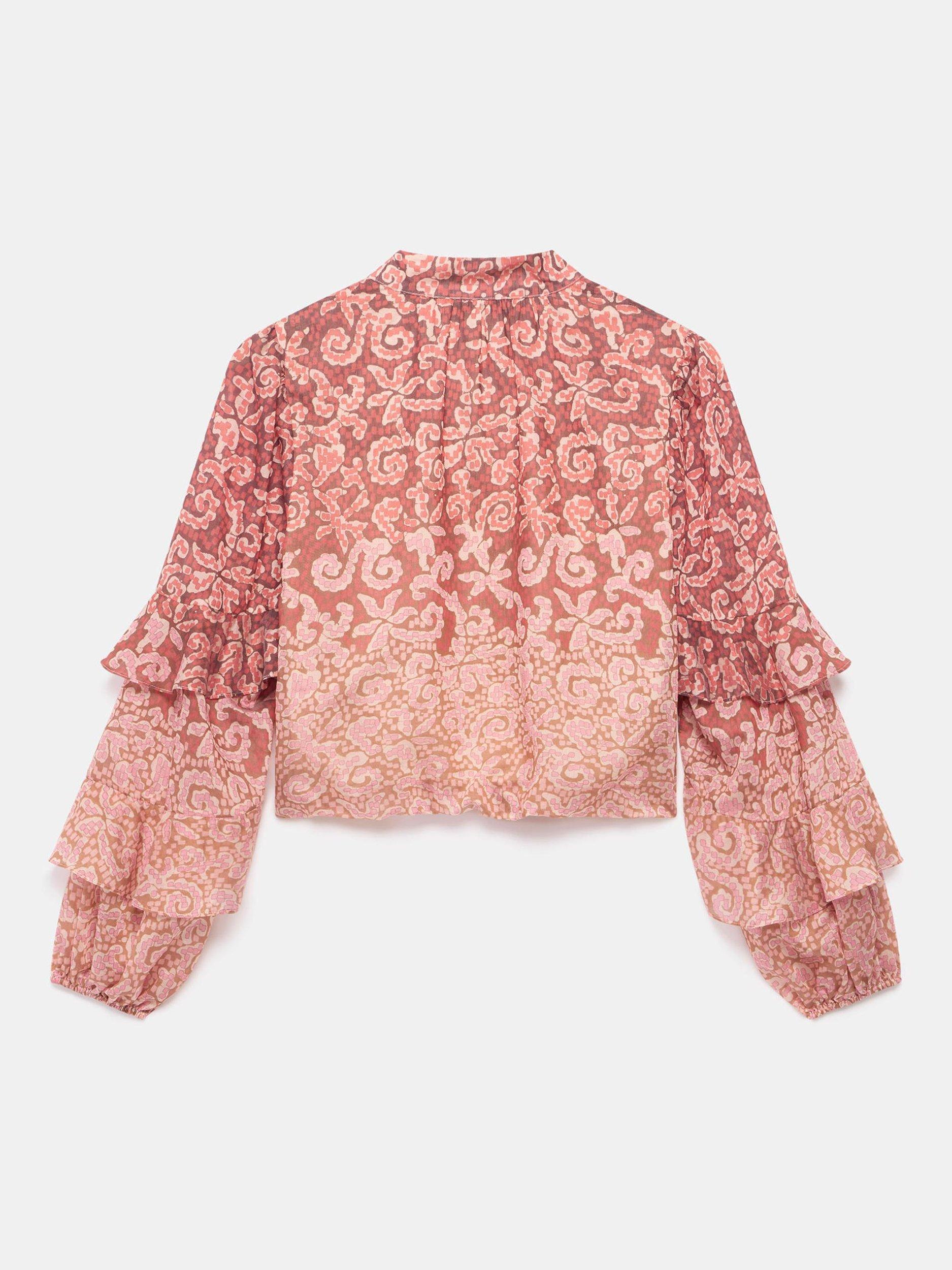 Product image 8 of 8, which shows Mint Velvet Printed Cotton Blouse, Orange/Multi, L