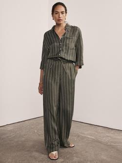 Mint Velvet Striped Wide Trousers, Green Khaki