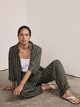 Mint Velvet Striped Wide Trousers, Green Khaki