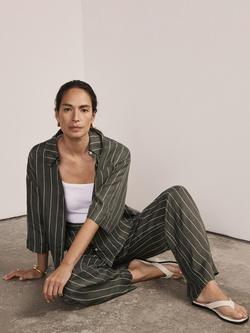 Mint Velvet Striped Wide Trousers - view 2, Green Khaki