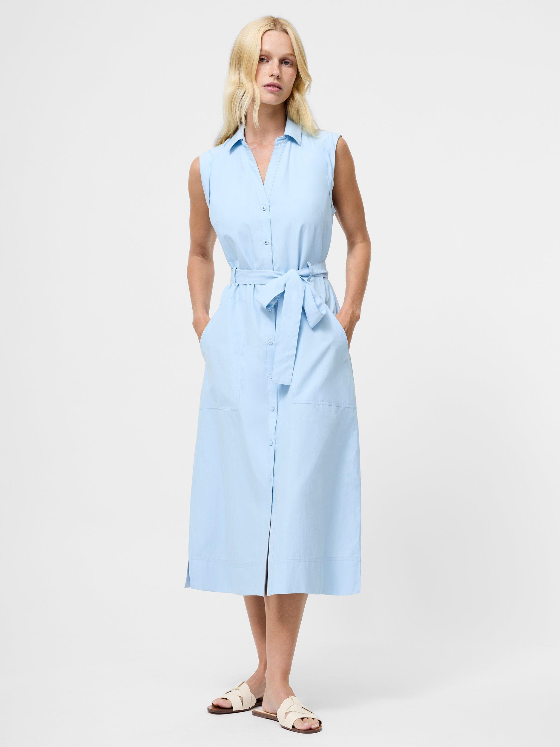 Product image 1 of 4, which shows French Connection Era Cotton Poplin Sleeveless Dress, Sky Blue, 16