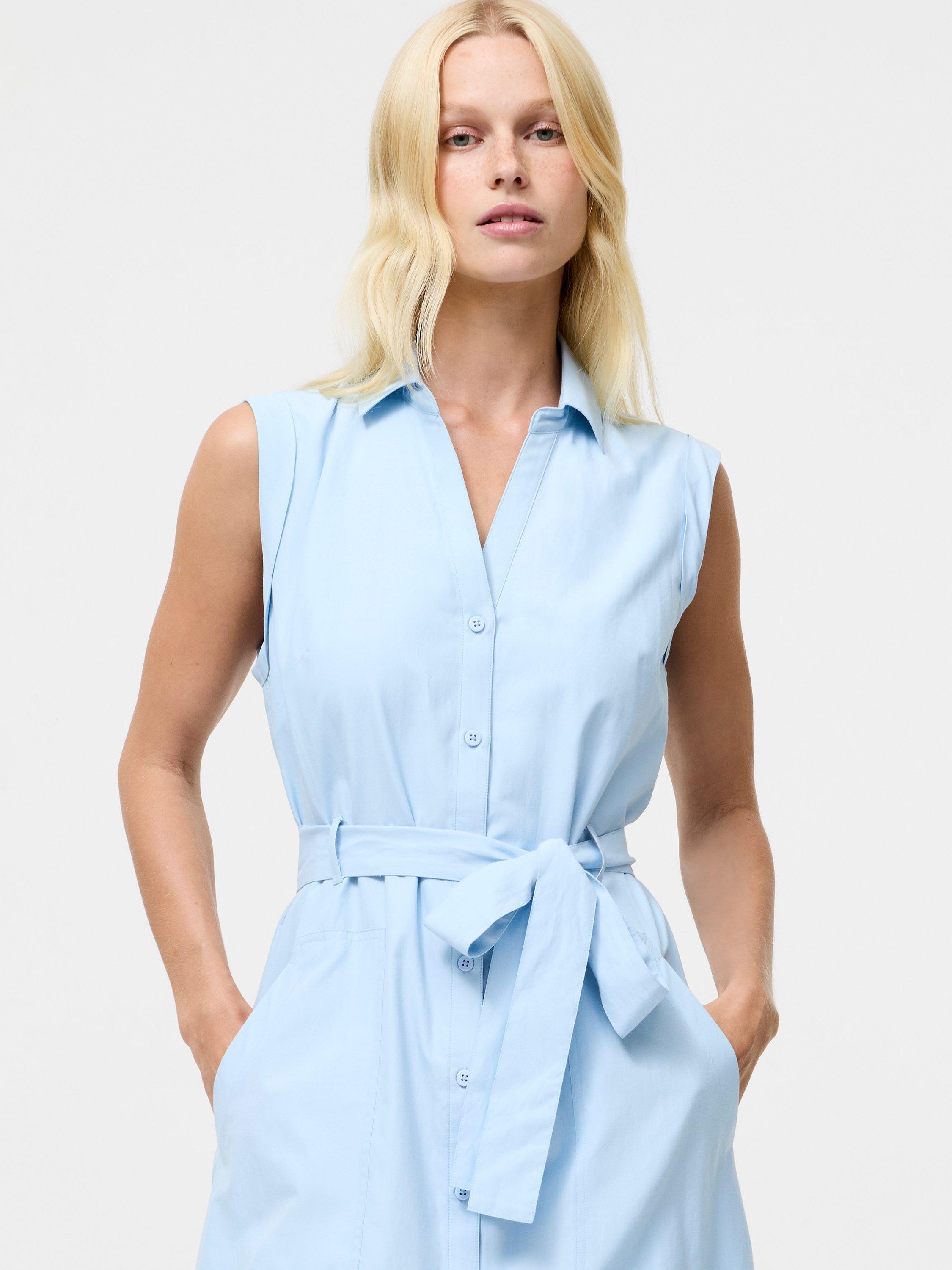 Product image 2 of 4, which shows French Connection Era Cotton Poplin Sleeveless Dress, Sky Blue, 16