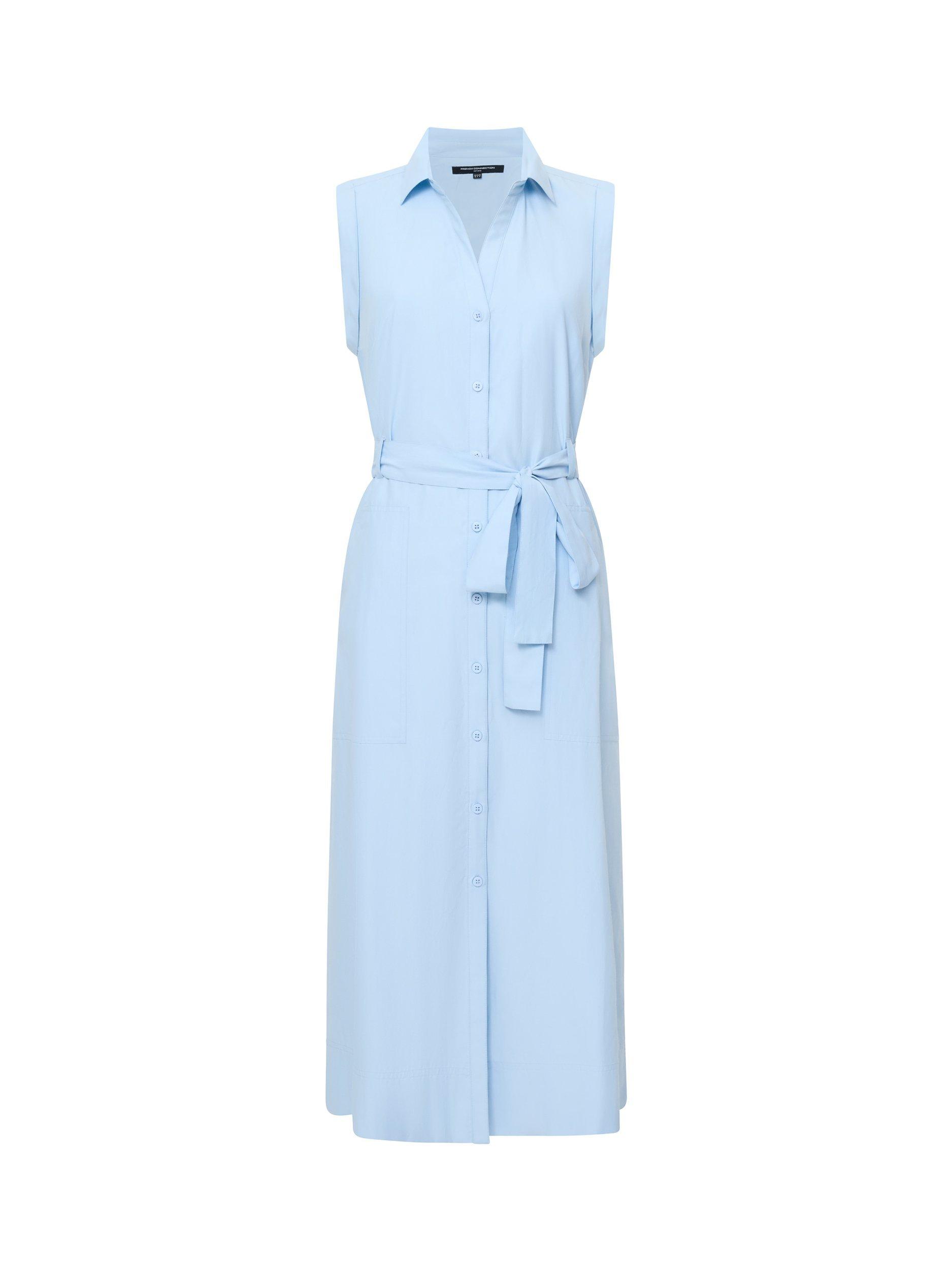 Product image 4 of 4, which shows French Connection Era Cotton Poplin Sleeveless Dress, Sky Blue, 16