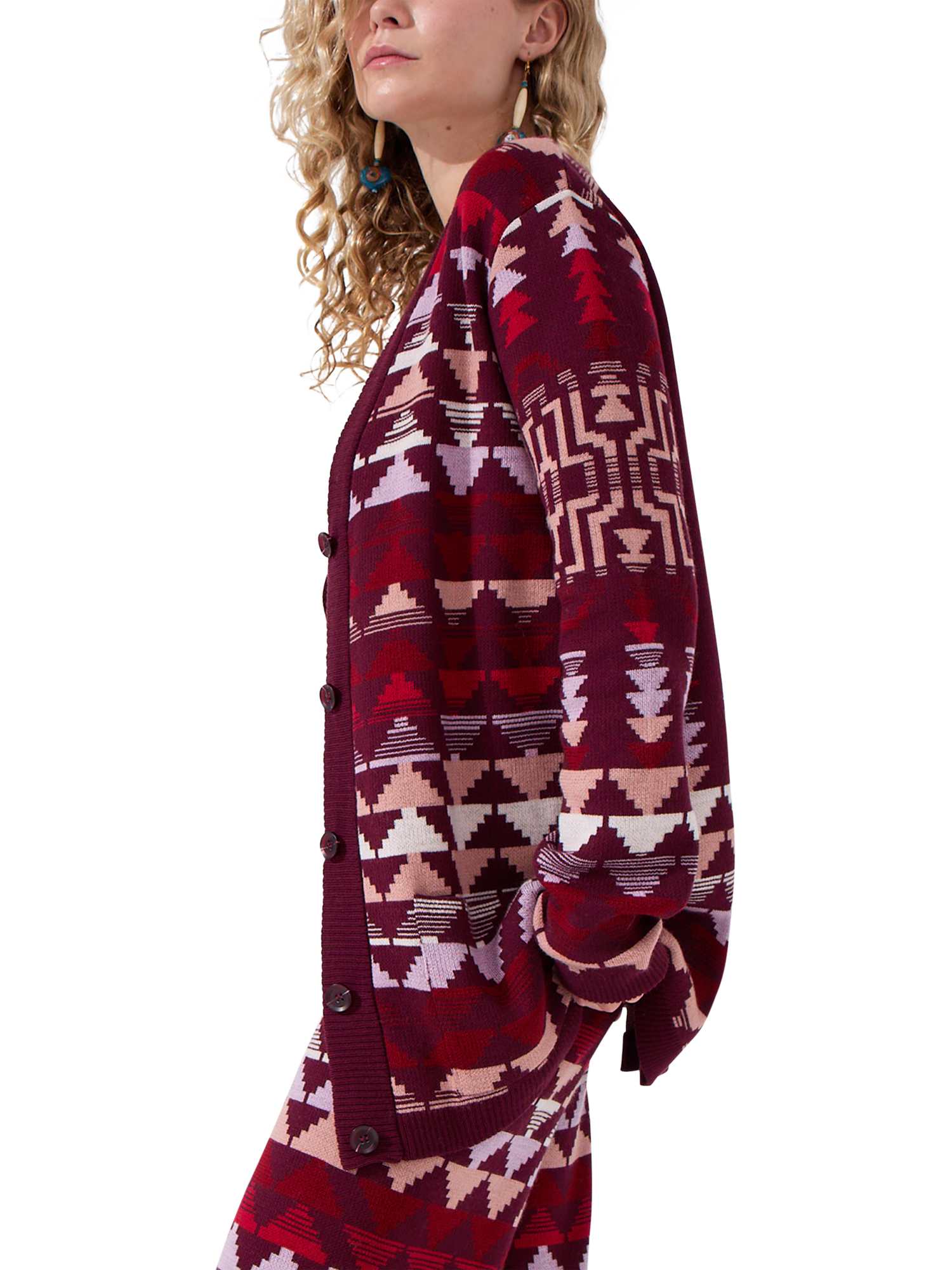 Product image 2 of 4, which shows Hayley Menzies Zed Cotton Blend Cardigan , Red/Multi, M