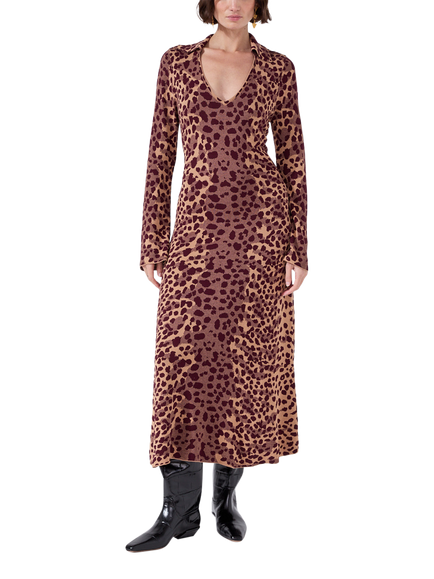 Hayley Menzies Finn Fit and Flare Animal Print Dress, Brown/Multi, Brown Multi