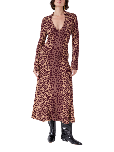 Hayley Menzies Finn Fit and Flare Animal Print Dress, Brown/Multi - view 2, Brown Multi