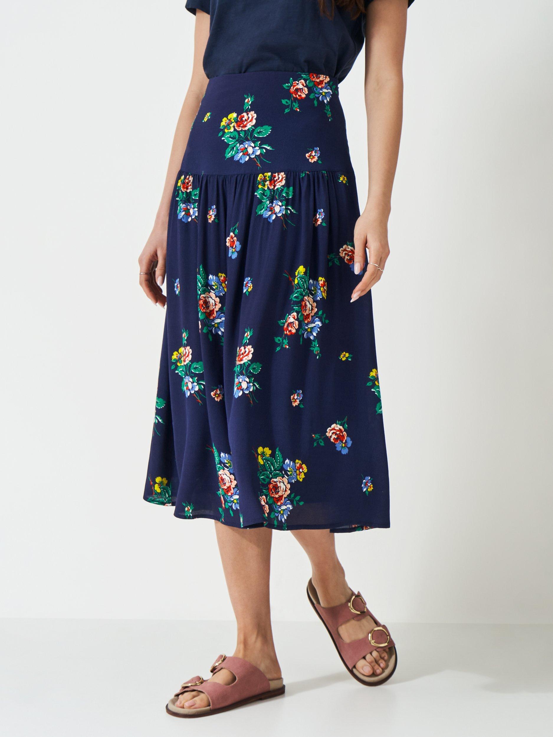 Product image 2 of 6, which shows Crew Clothing Folk Floral Midi Skirt, Purple/Multi, 10