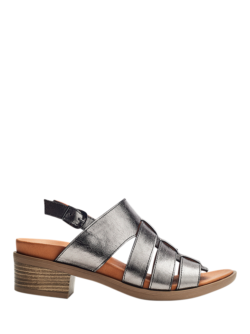 Product image 1 of 4, which shows Moda in Pelle Shoon Mere Leather Block Heel Fisherman Sandals, Pewter, 3