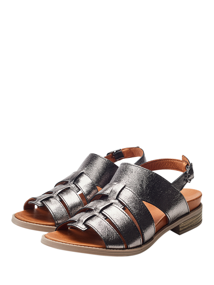 Product image 2 of 4, which shows Moda in Pelle Shoon Mere Leather Block Heel Fisherman Sandals, Pewter, 3