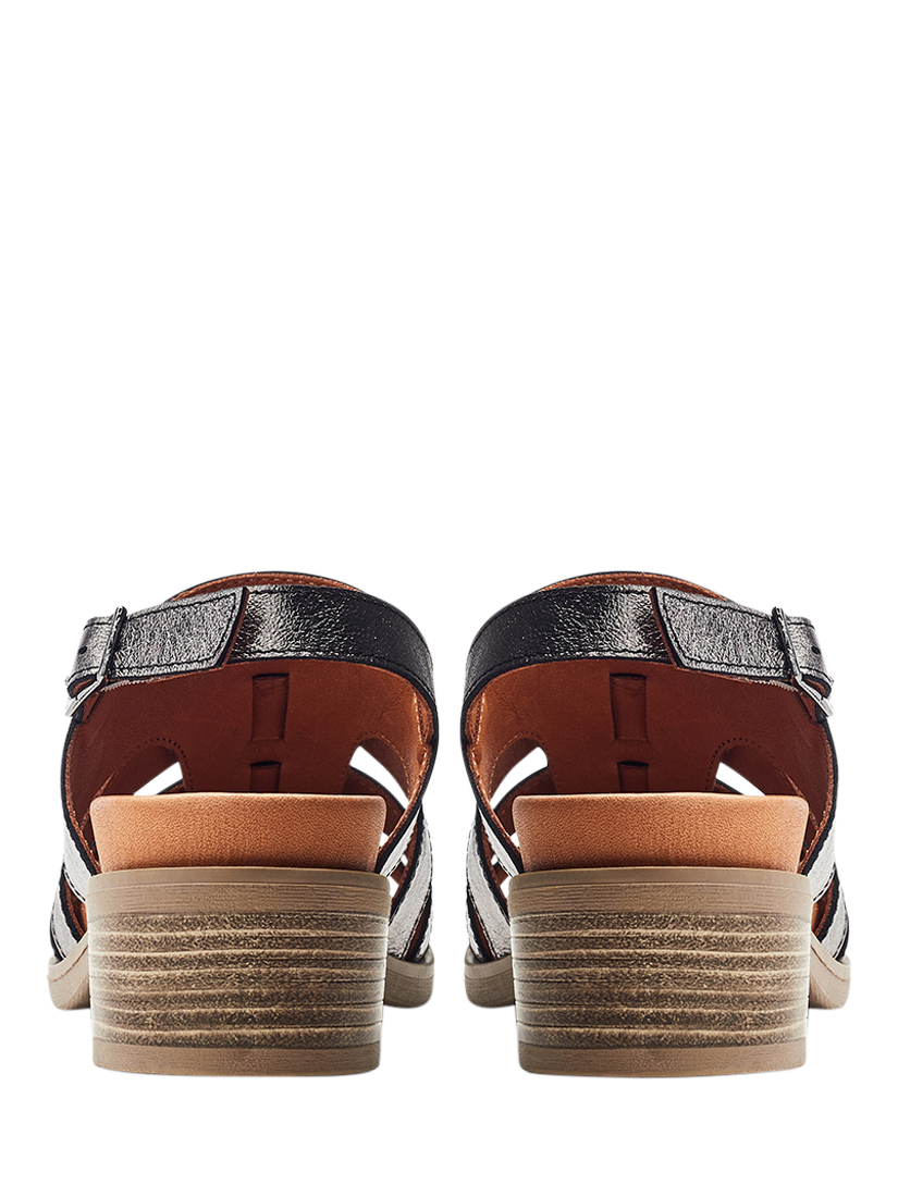 Product image 3 of 4, which shows Moda in Pelle Shoon Mere Leather Block Heel Fisherman Sandals, Pewter, 3