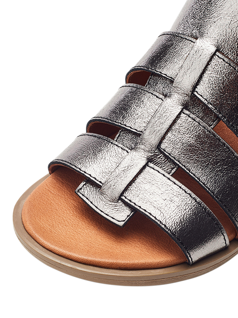 Product image 4 of 4, which shows Moda in Pelle Shoon Mere Leather Block Heel Fisherman Sandals, Pewter, 3