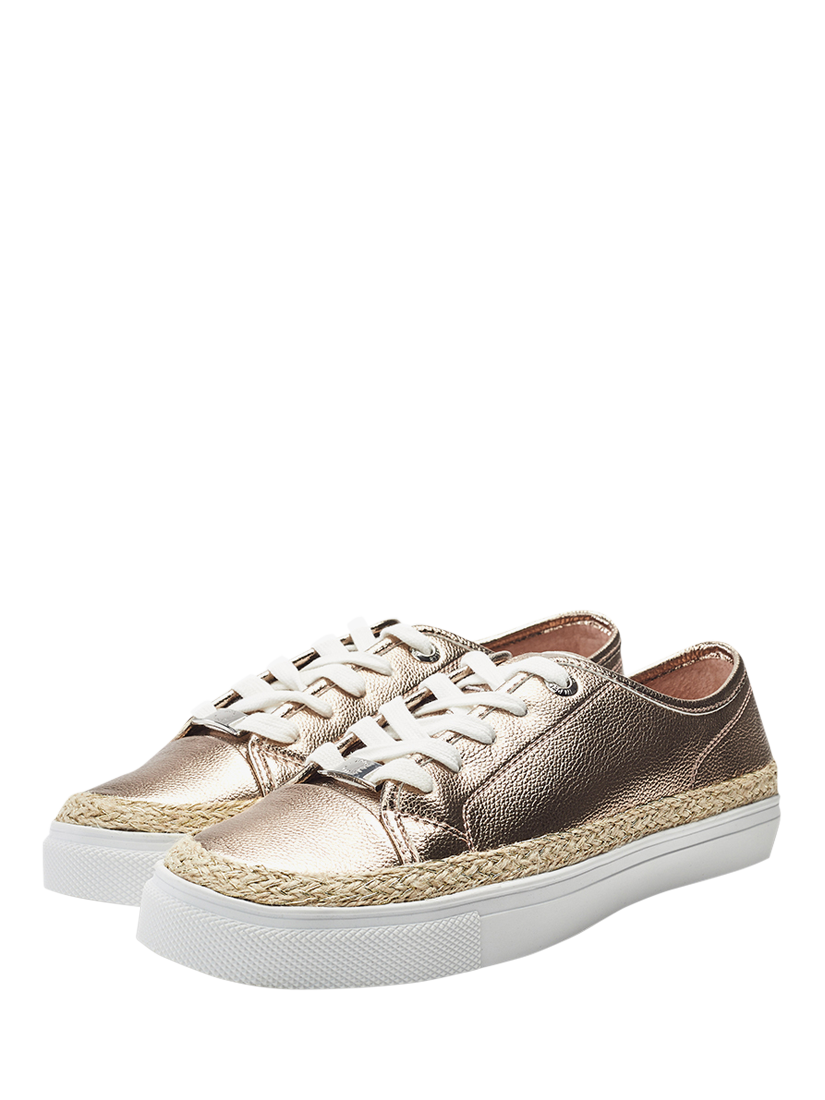 Product image 2 of 4, which shows Moda in Pelle Birch Leather Lace Up Trainers, Champagne, 5