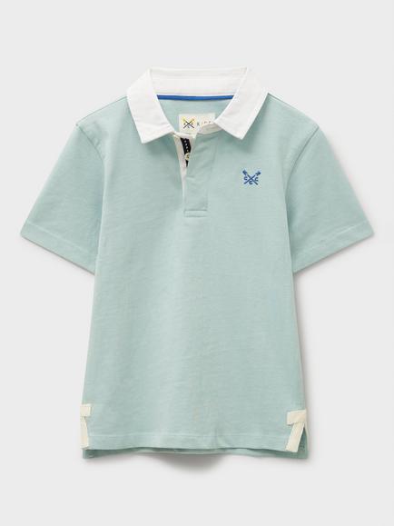 Crew Clothing Kids' Cotton Short Sleeved Rugby Shirt, Blue, Blue