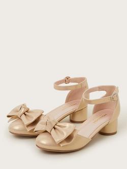 Monsoon Kids' Patent Bow Heeled Shoes, Gold - view 2, Gold