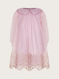 Monsoon Kids' Vanessa Embroidered Tulle Dress, Pink