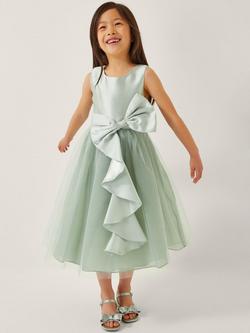 Monsoon Kids' Waterfall Bow Dress, Sage