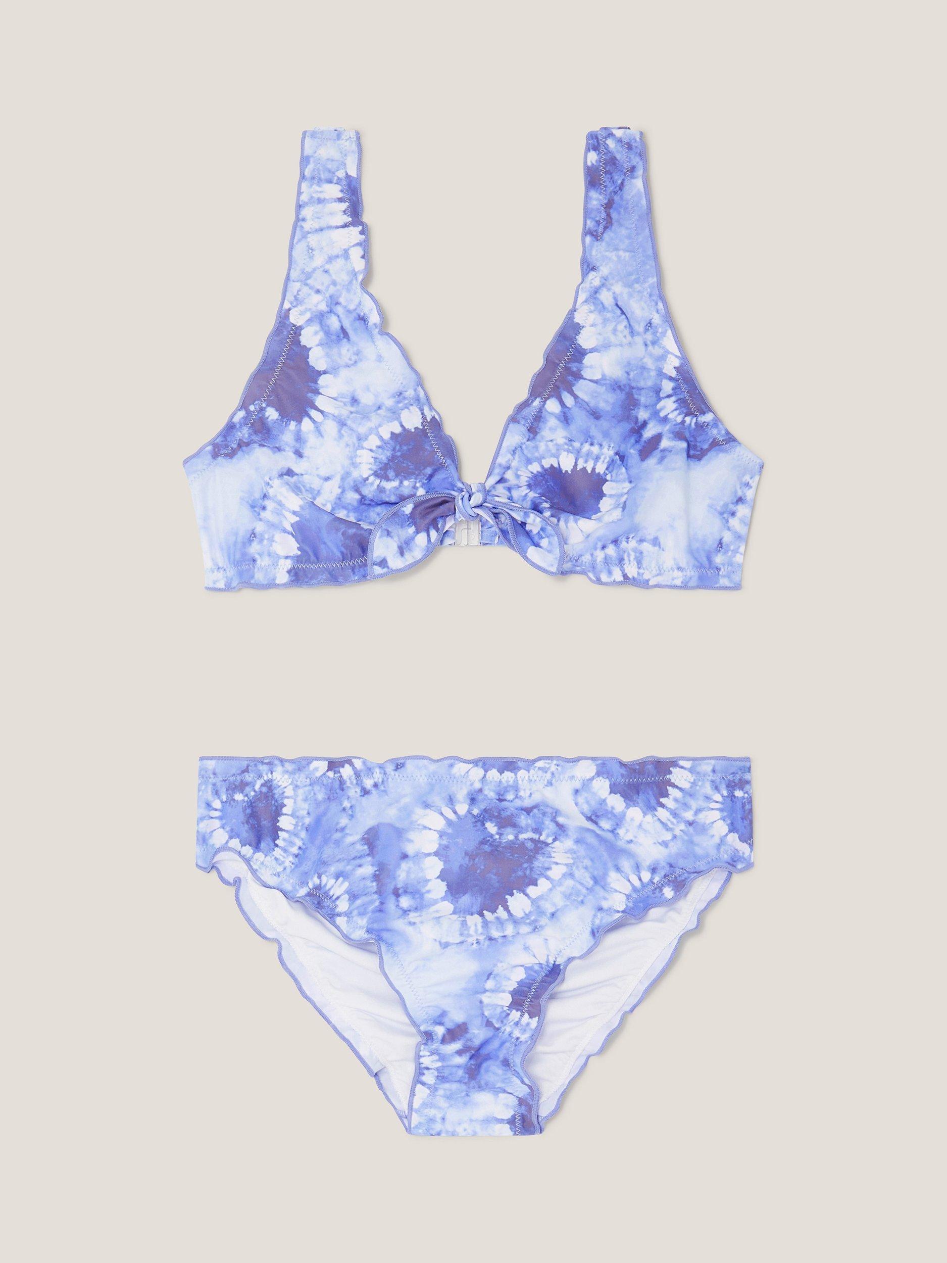 Product image 1 of 3, which shows Monsoon Kids' Storm Tie Dye Heart Bikini Swim Set, Blue, 7-8 yrs